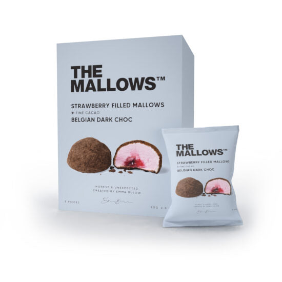 Mallows strawberry filled dark choc 5stk