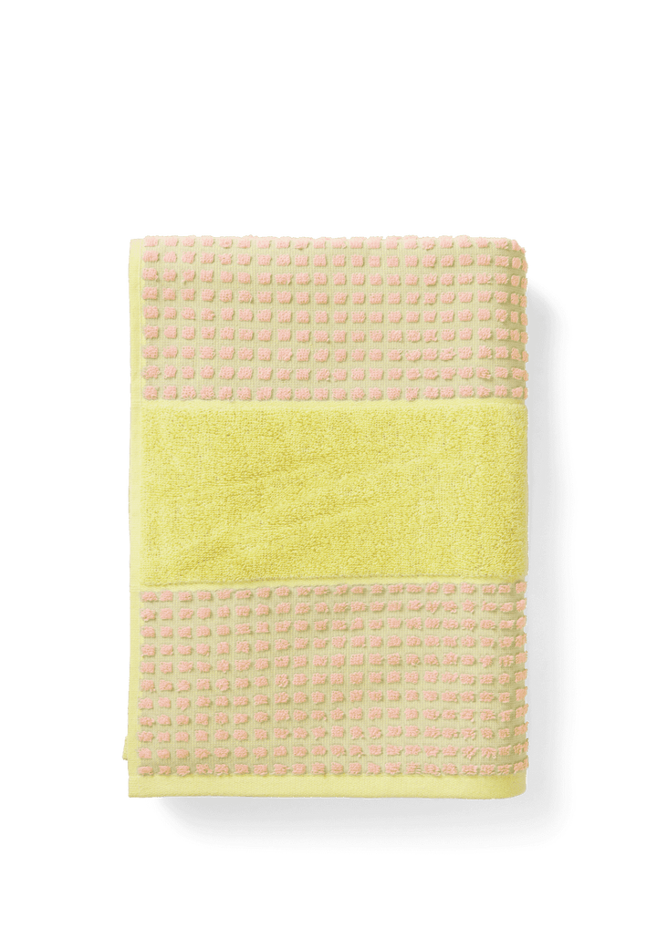 Juna check handklæði 70x140cm gult/pink