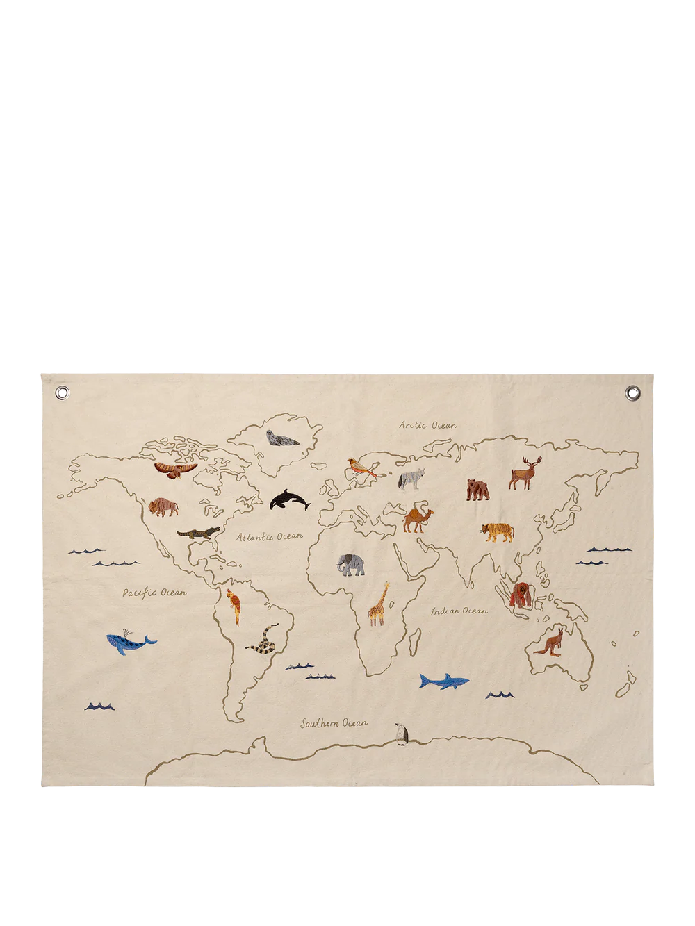 Ferm Living The world textile map off white