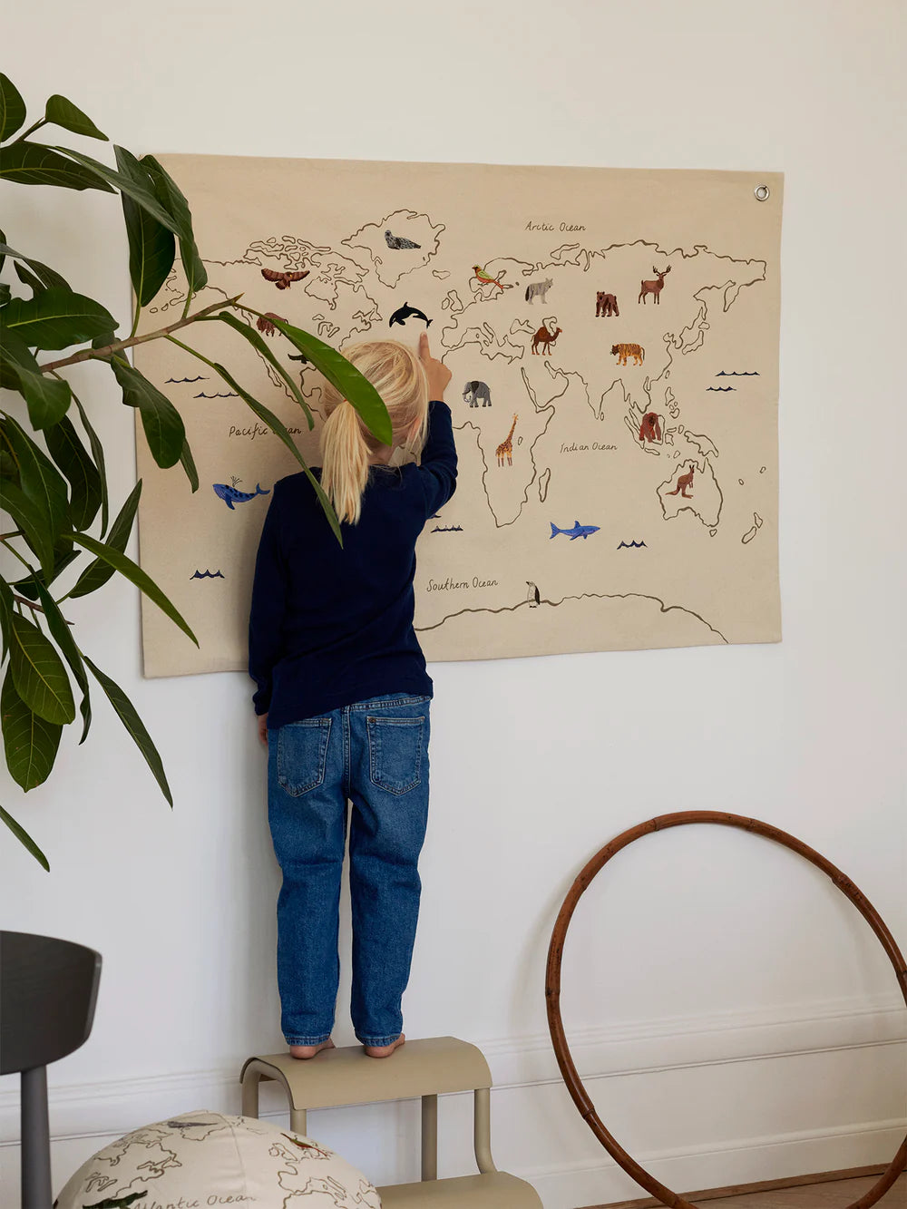 Ferm Living The world textile map off white