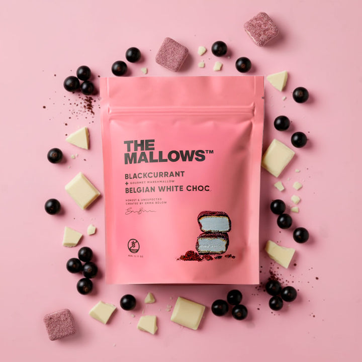 Mallows blackcurrent & white choc 90g