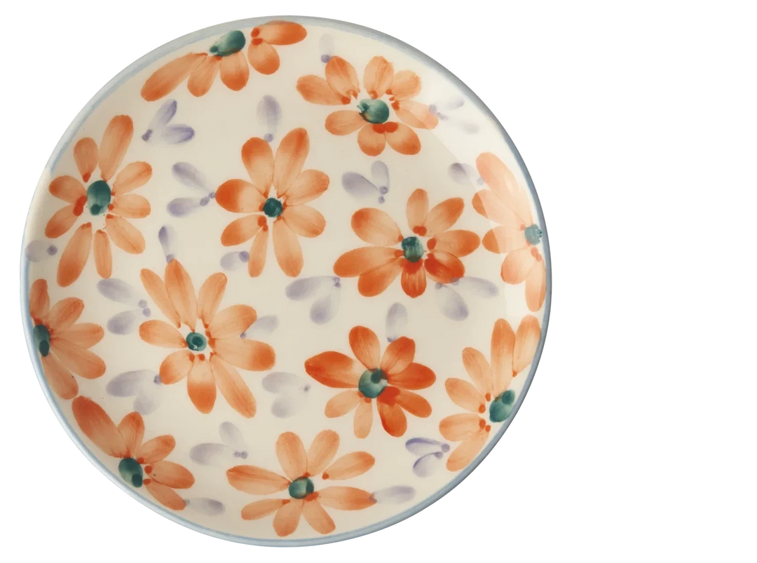 Rice Ceramic Cake Plate Orange Flowers