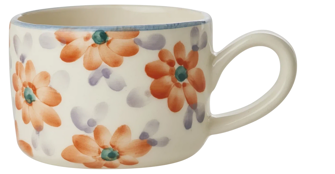 Rice Ceramic Cappuccino Cup Orange Flowers