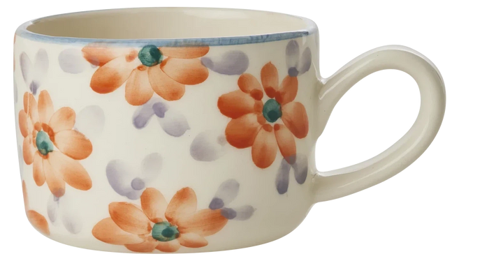 Rice Ceramic Cappuccino Cup Orange Flowers