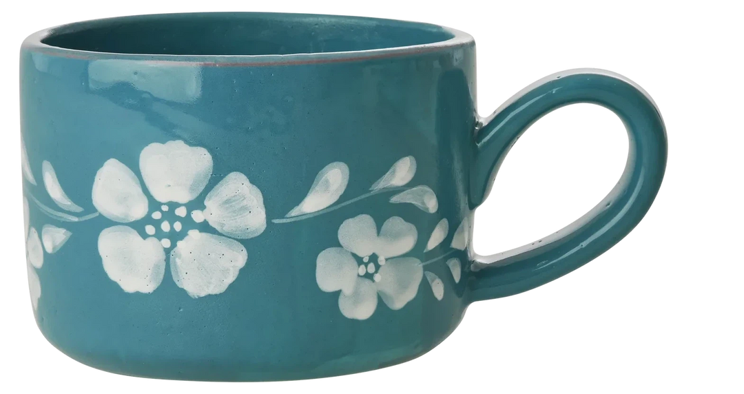 Rice Ceramic Cappuccino Cup White Flower Vine 200ml