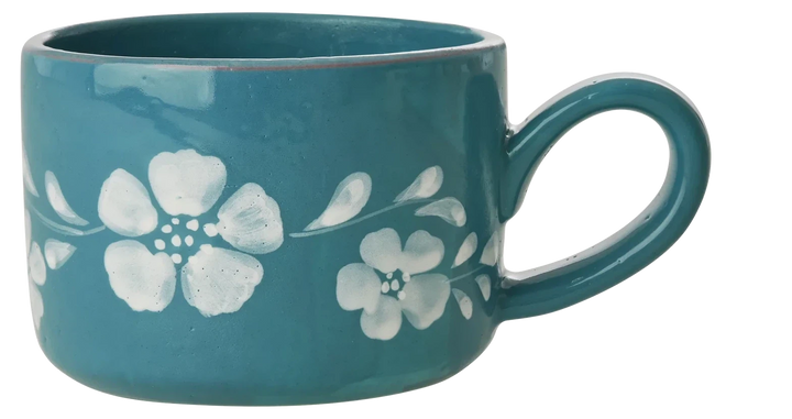 Rice Ceramic Cappuccino Cup White Flower Vine 200ml