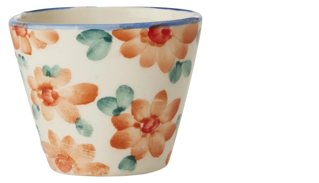 Rice Ceramic Oval Espresso Cup Orange Flowers 70ml