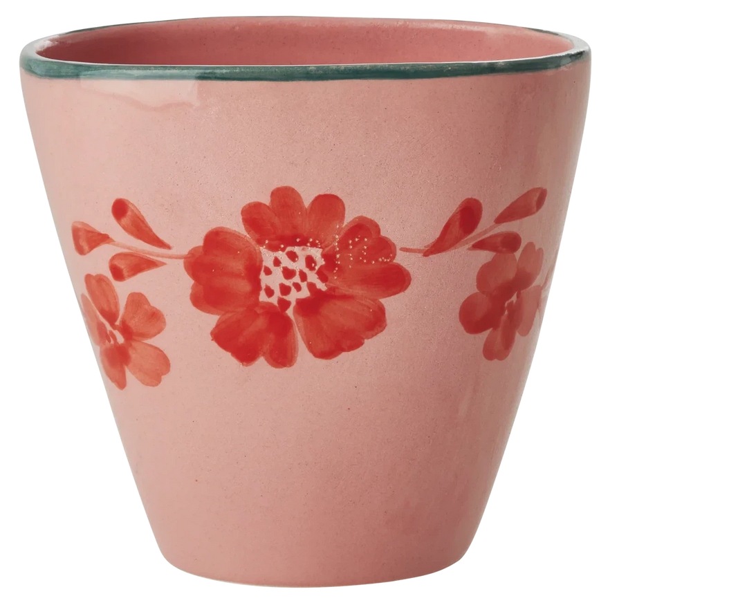 Rice Ceramic Oval Cup Orange Flower Vine 300ml