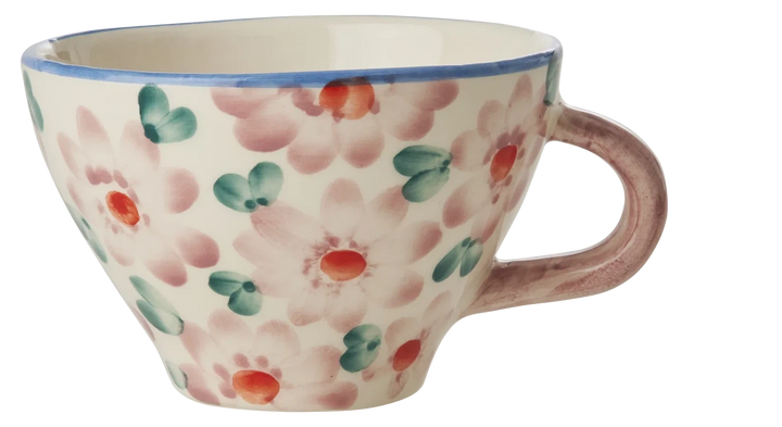 Rice Ceramic Tea Cup Flowers Pink 150ml