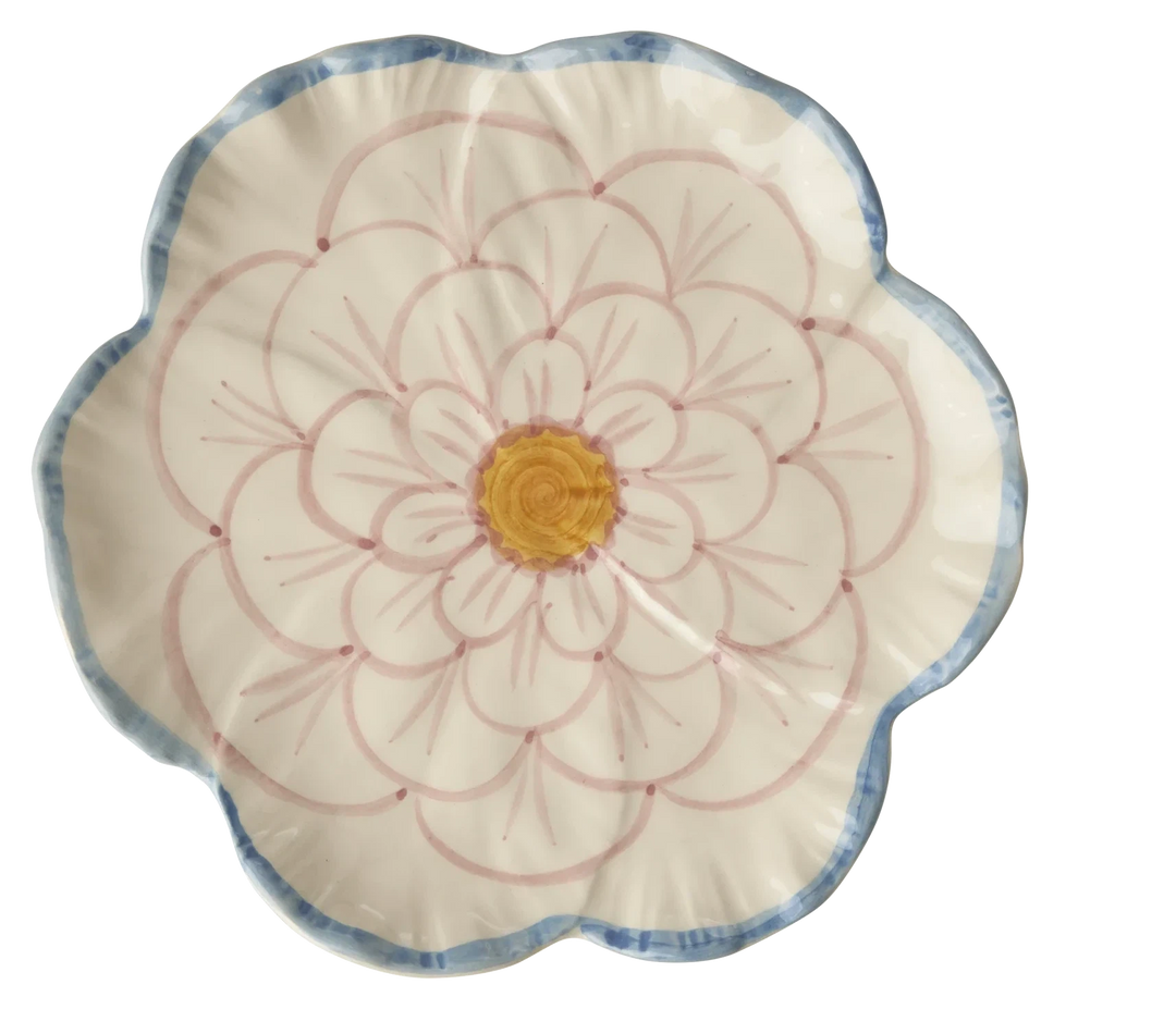 Rice Ceramic Flower Shaped Side Plate Blue