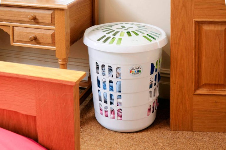 Wham Casa Rund Vaskikurv 60ltr, Ø48, v/lok, hvít