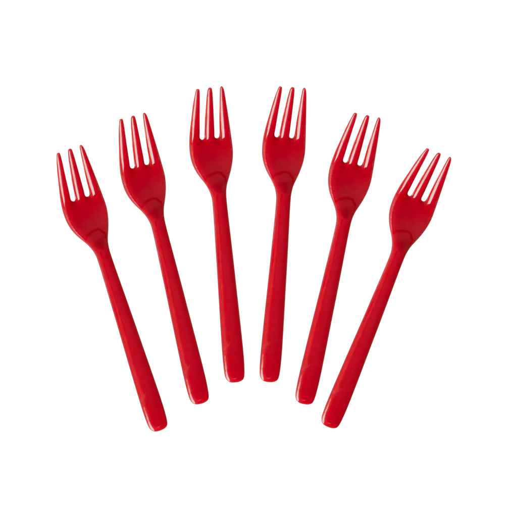 Rice melamine kaku gaflar 6 stk candy red