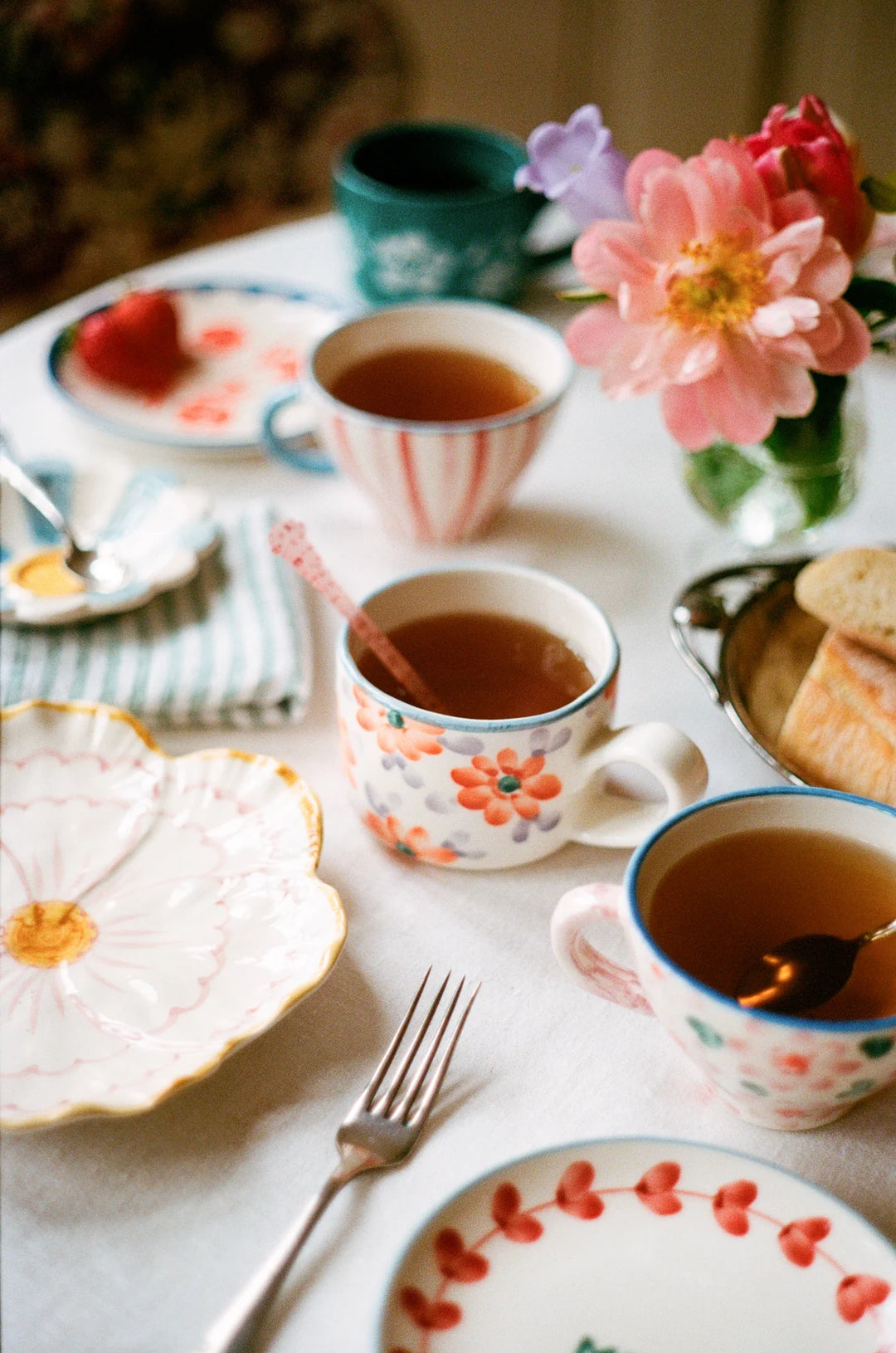 Rice Ceramic Cappuccino Cup Orange Flowers