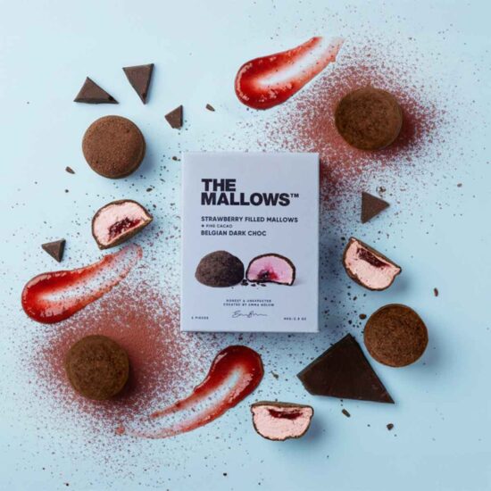 Mallows strawberry filled dark choc 5stk