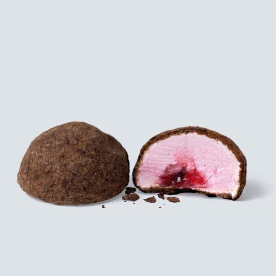 Mallows strawberry filled dark choc 5stk