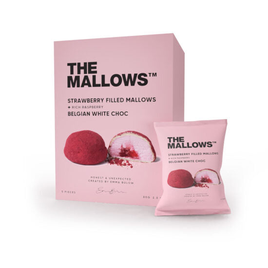 Mallows strawberry filled white choc 5stk