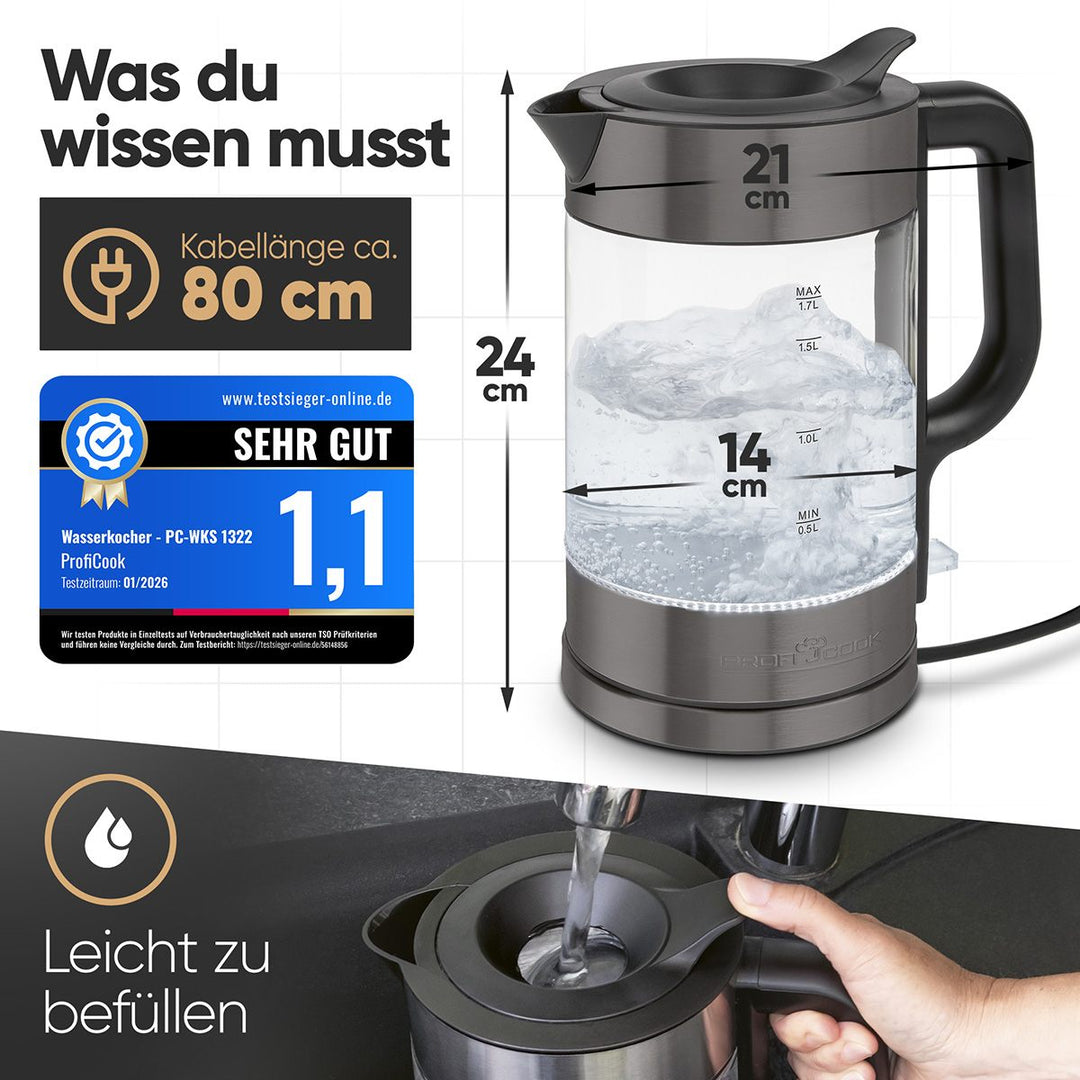 ProfiCook Ketil, glas&stál 1,7ltr