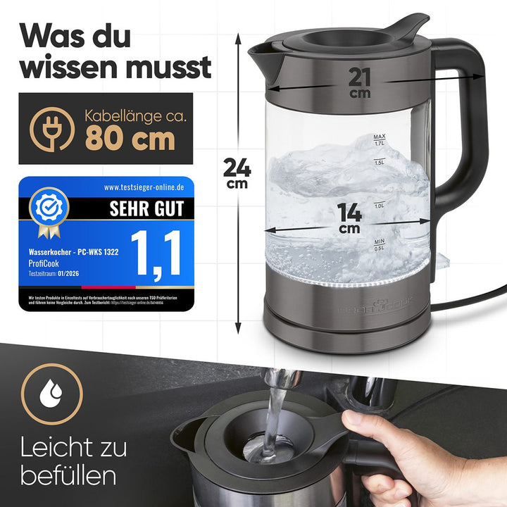 ProfiCook Ketil, glas&stál 1,7ltr