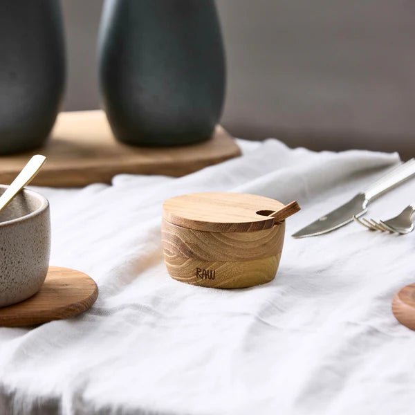 Raw saltkar v/lok og skeið teak